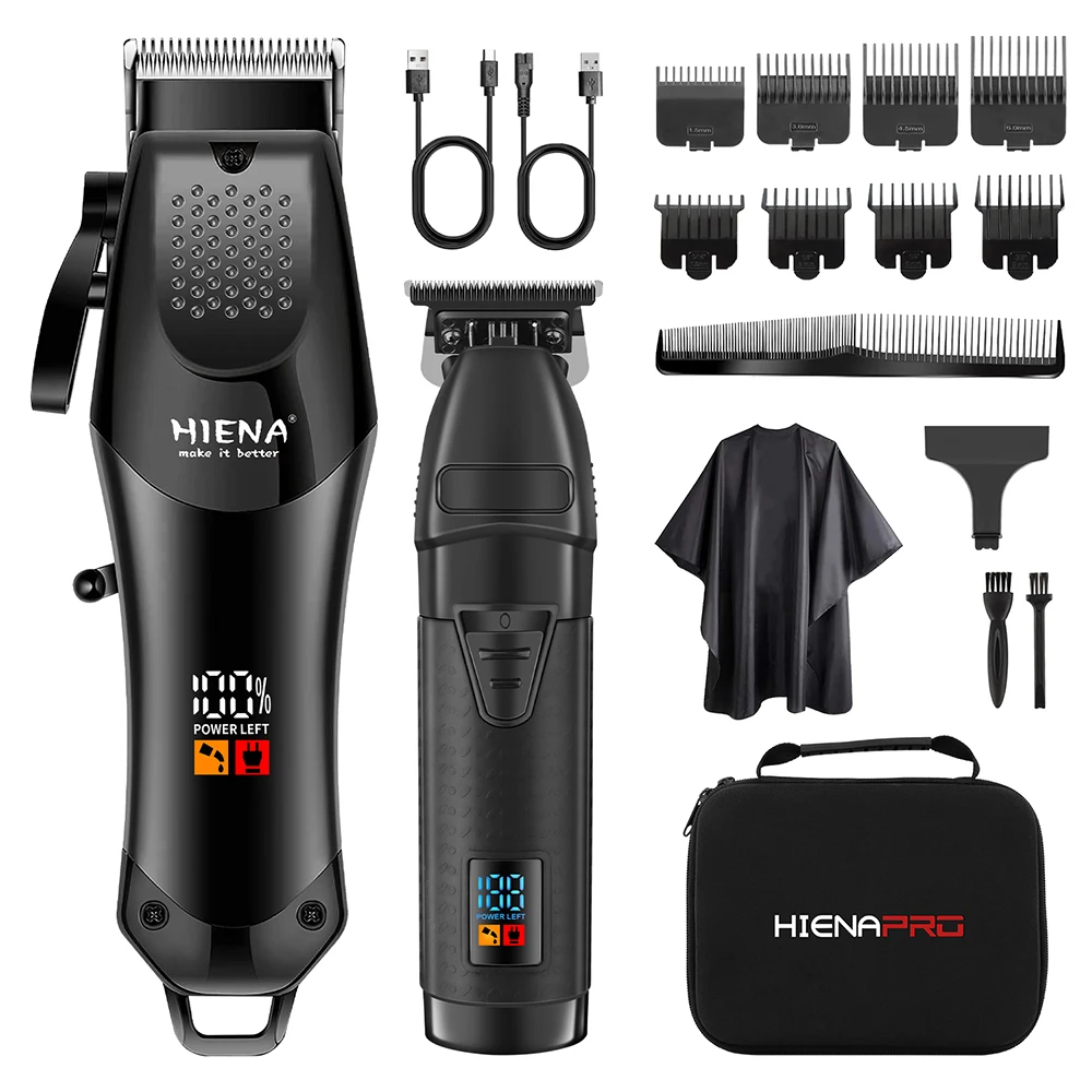 

Беспроводной набор машинок для стрижки волос HIENA для мужчин, профессиональные парикмахерские машинки с LED-дисплеем, USB-зарядка.