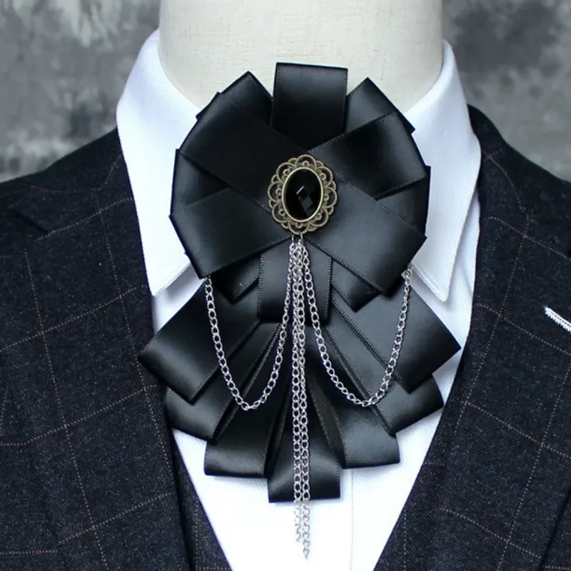 

British Korean Men's Bow Tie Fashion Suits Shirt Tassel Rhinestone Collar Flowers Handmade Jewelry Gifts Men Wedding Accessories