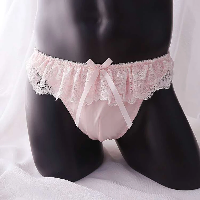

Sexy Men's Pink Lace Bow Panties Briefs Sissy Soft Comfortable Breathable Underwear FKK Private Party DJ Club Live Show Panty