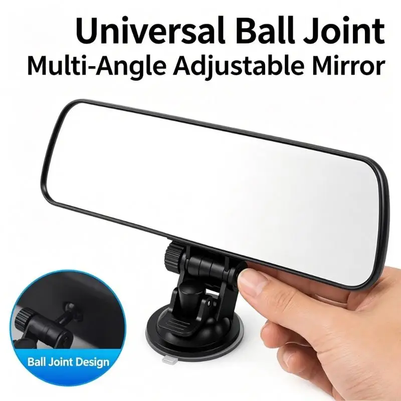 Universal Black Inside Car Mirror with Suction Cup Base for Rear Checking 
