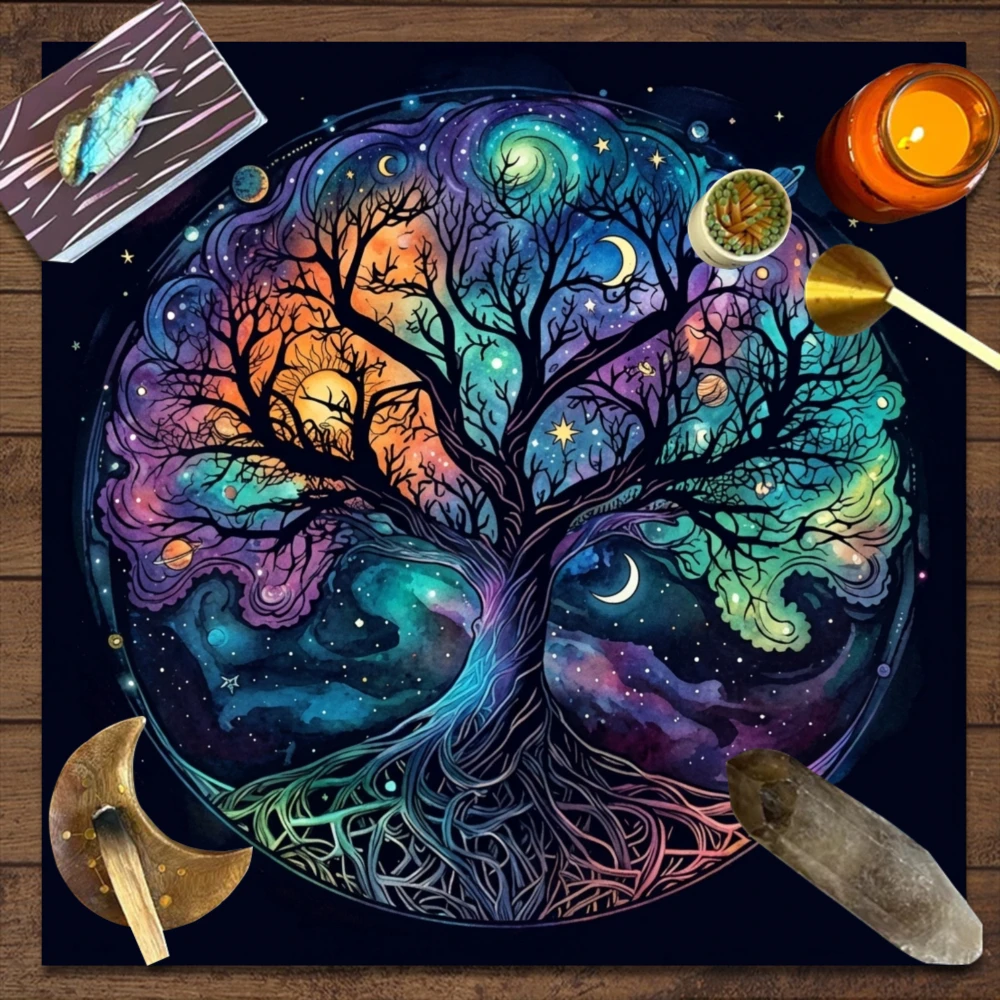 Tarot Tablecloth Tree of Life Cosmic Celestial Mat Boho Mystical Astrology Witchy Witchcraft Decoration 60x60cm