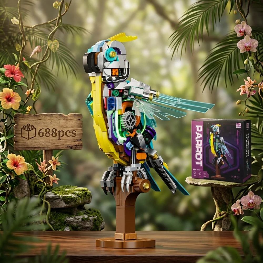 

STEM Mechanical Parrot Bird Animal Assembling Model Building Blocks Kit DIY Construction Toy STEM Learning for Kids Adults