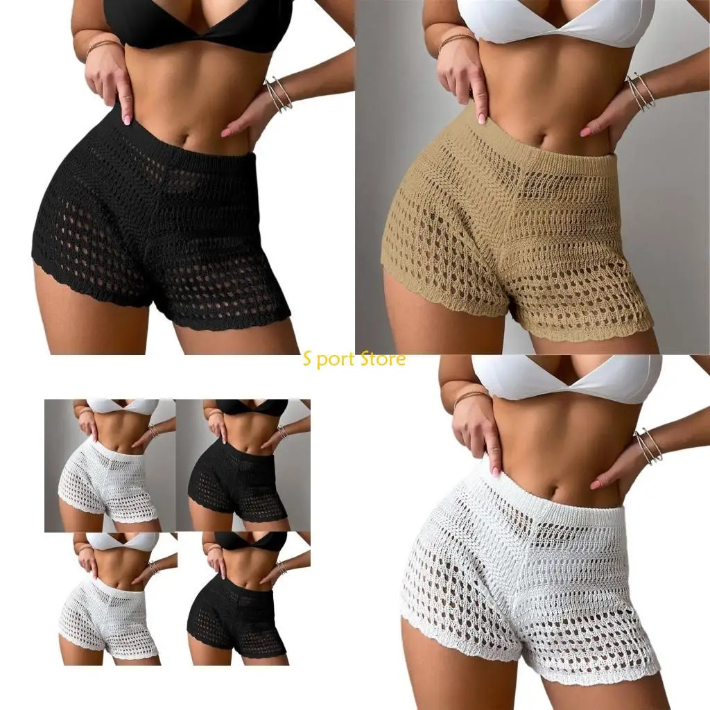 

U2JB Hollow Out Swimming Shorts Cover Up for Women Bathing Suit Bottom Cover Up