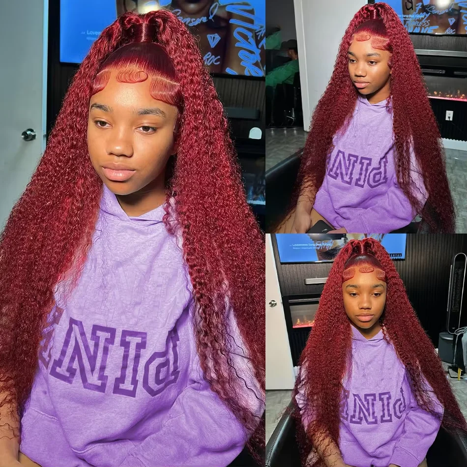 

Парики из 100% человеческих волос Глубокая волна 99J Бордовый предварительно выщипанный цветной парик 13x4 Фронтальный парик 13x6 Глубокие вьющиеся 46 дюймов HD Парик фронта шнурка