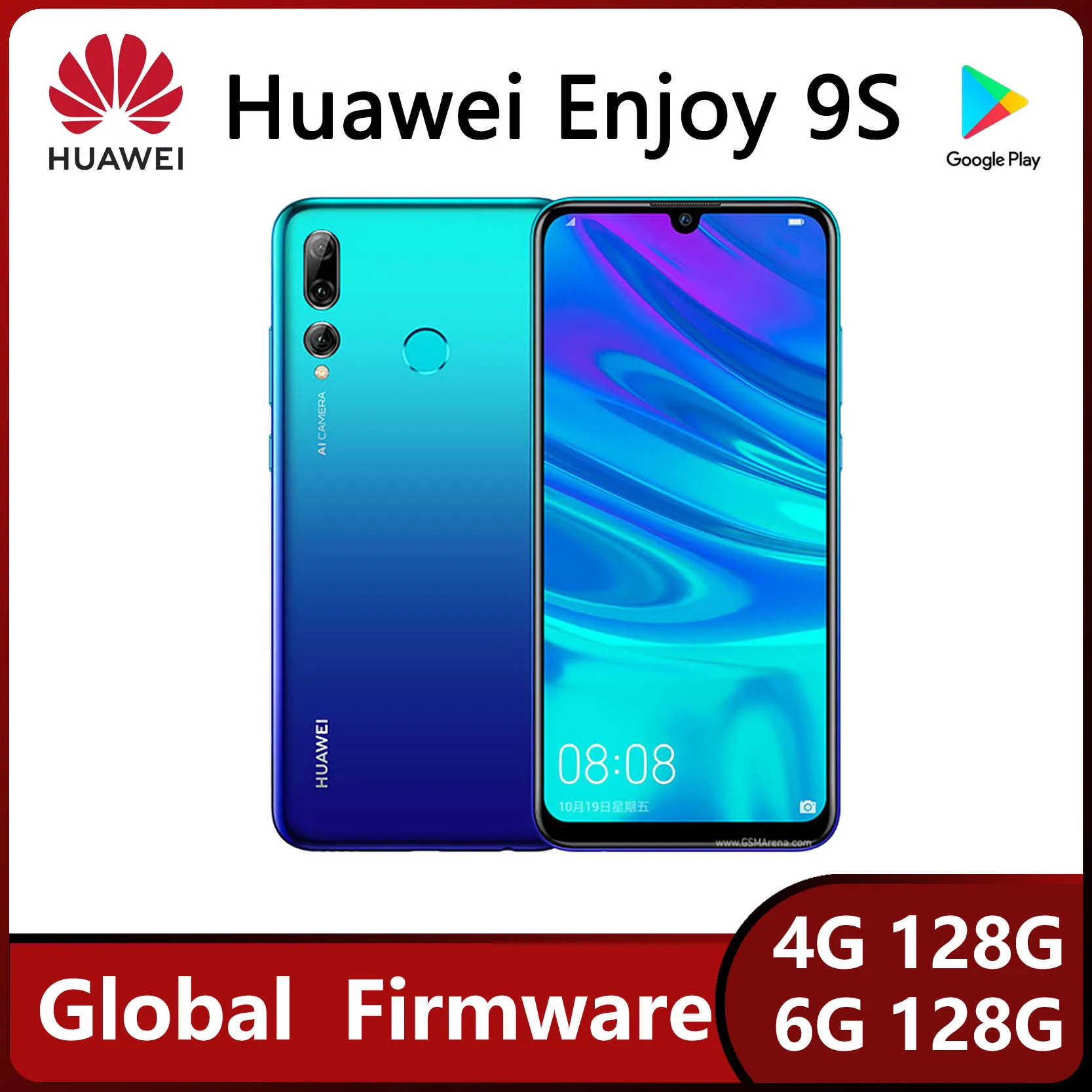 Huawei Enjoy 9s 4G Global Version Android 6.21 Inch full Screen CPU Kirin 710 3400MAh Battery capacity Unlocked Used Phone