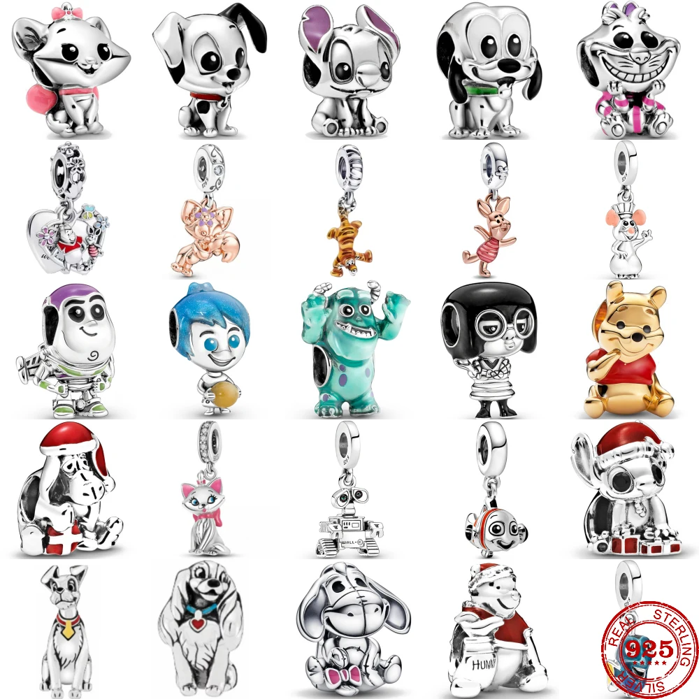 New Disney Stitch Winnie Bear Marie Mickey Charm Pendant Charms Dangle Fit Pendant Charms Silver 925 Original Bracelet DIY Bead