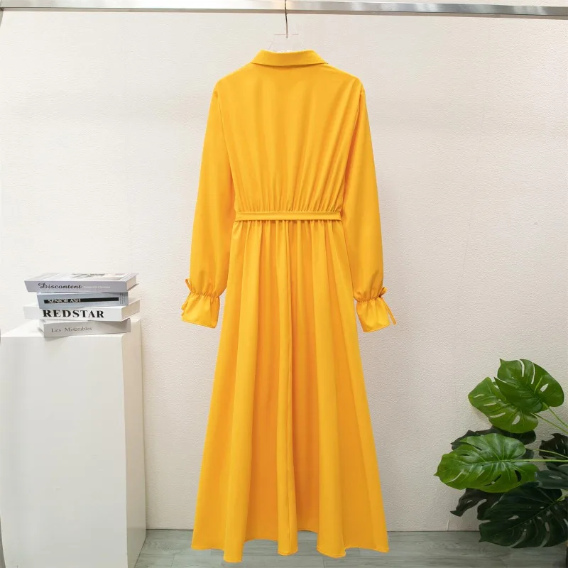 Spring Autumn Long Dresses Fashion Female Vintage Full Sleeve Solid Casual Chiffon Dress Women Maxi Dresses Muslim Dresses