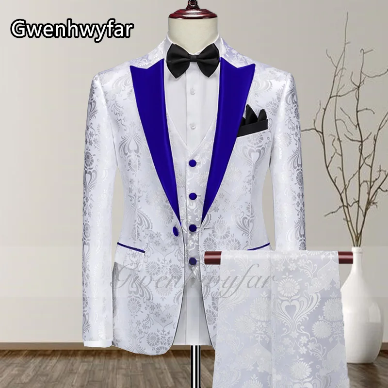 

Gwenhwyfar Costume Homme Single Breasted One Button Tuxedo Men Set Royal Blue Polo Neck Slim Groom Prom Dress Suit Men's Tuxedo