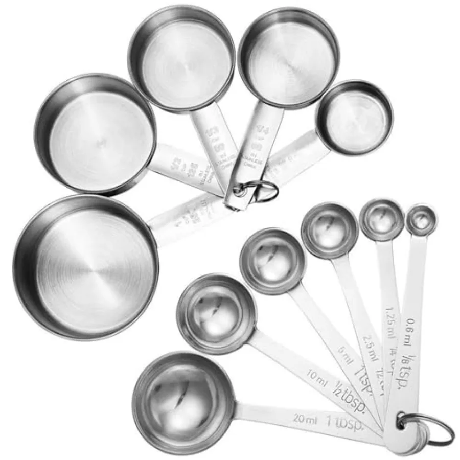 

11Piece Stainless Steel Measuring Spoons and Cups Set with Stackable Design for Precise Measurement of Dry and Liquid Ingredien