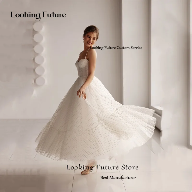 Simple A-Line Tulle Wave dotชุดแต่งงานแขนกุดชุดเจ้าสาวเซ็กซี่สปาเก็ตตี้Backless Lace Up 2025 ที่กําหนดเอง