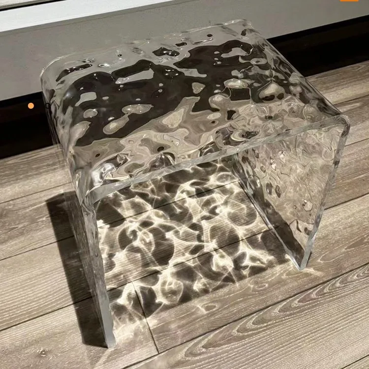 Water Ripple Acrylic Vanity Stool Solid Transparent Bathroom Shower Seat for Dressing Table Entryway