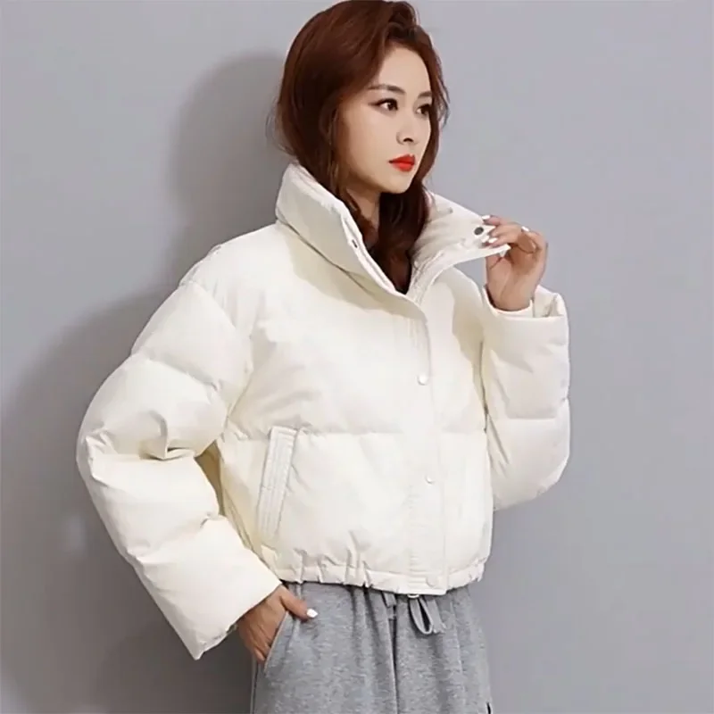 

Female Fashion Drawstring Thickened Loose Short Coats Women Cotton Padded Jacket Winter Warm Stand Collar Zipper Puffer Parkas