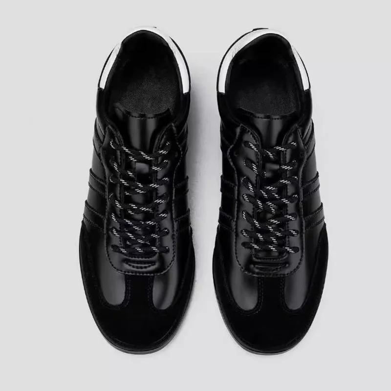 Men's fashion round-toe Casual leather shoes black high-end board shoes Men Derby Shoes Lace-up Training Shoes