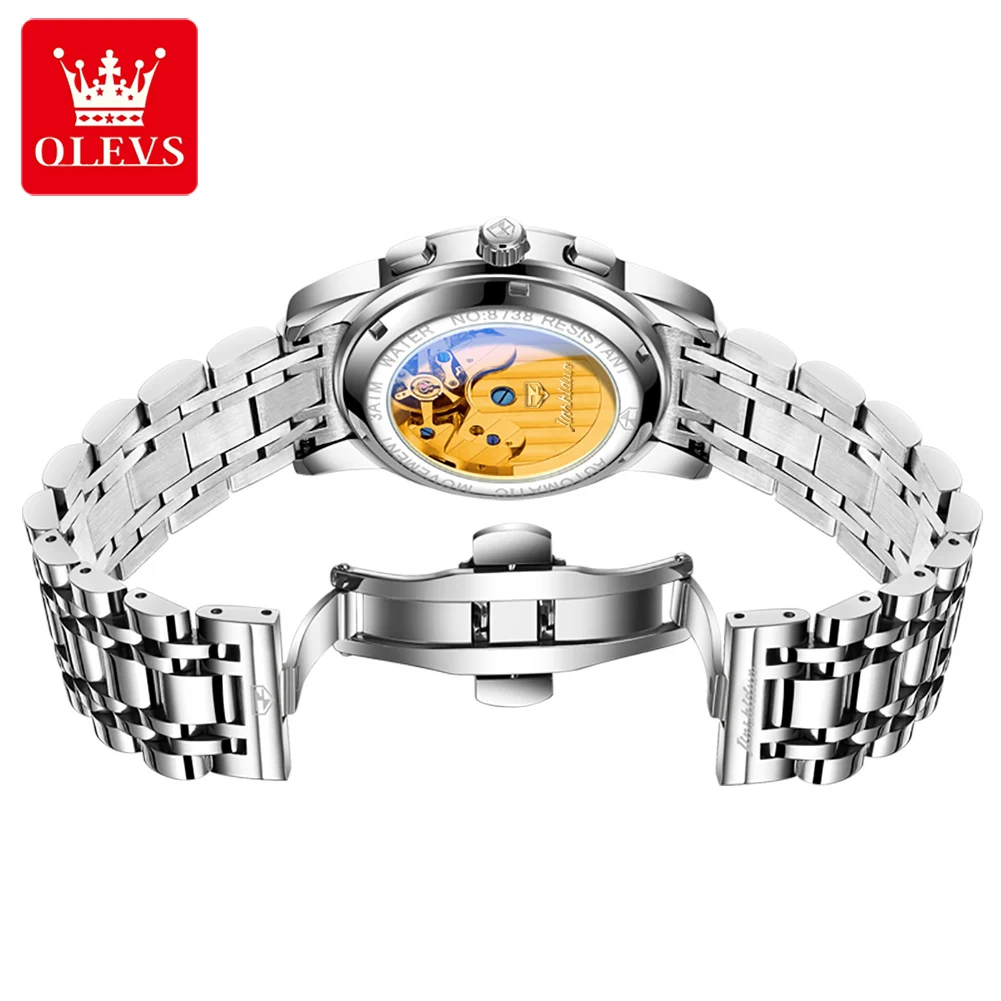 ساعة JSDUN 8738 للرجال أصلية فاخرة دولاب الموازنة ساعة ميكانيكية أوتوماتيكية من الفولاذ المقاوم للصدأ ساعات تقويم دائم للرجال