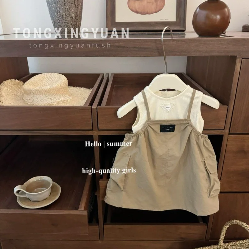 

Girls' Clothing Set2025Summer New Fashionable Quick-Dry Vest Fashionable Workwear Suspender Skirt Baby Two-Piece Set