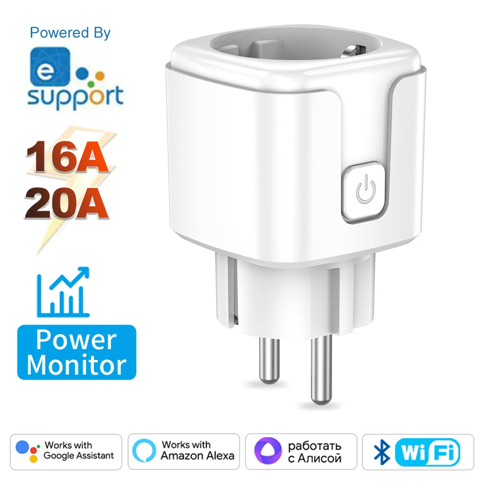 Ewelink Smart WiFi EU Plug With Power Monitoring Timing Function 16A/20A Socket Outlet Voice Works with Alexa Google Home Alice