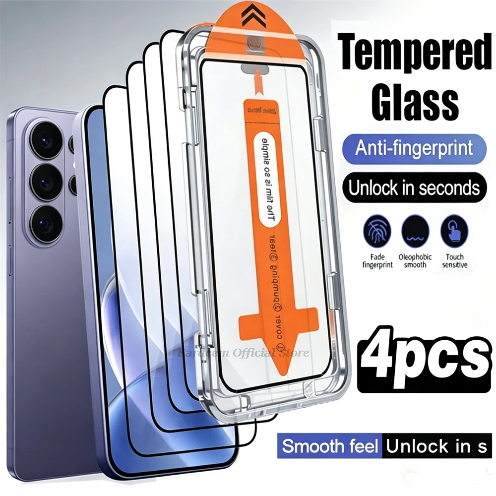 4Pcs HD Full Cover Screen Protectors For Samsung S26 Ultra Dust Free Installation One-click Tempered Glass No Fingerprint Unlock