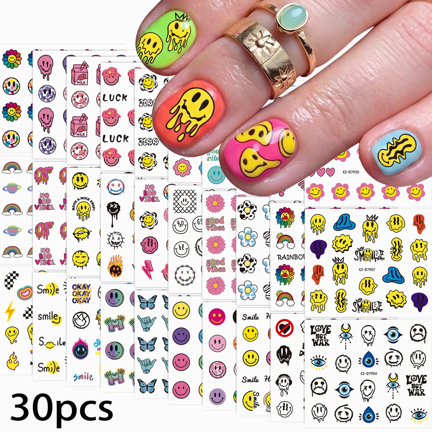 30 Stück Niedliche Hunde Katzen Tier Hasen 3D Cartoon Relief Selbstklebende Nagelkunst-Aufkleber Süße Welpen Kätzchen Stern Maniküre – Detail 13