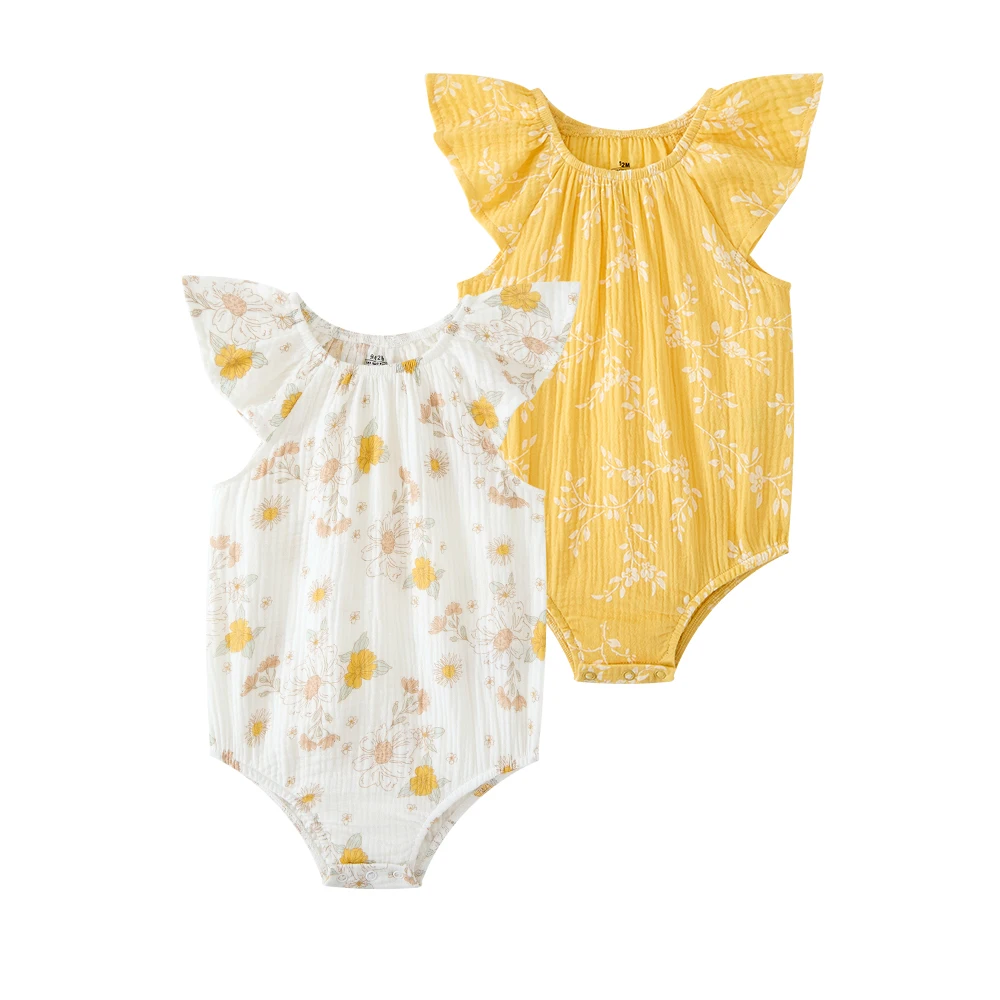 2 Pcs/Lot Cute Baby Girl Flying Sleeve Bodysuits Summer Newborn Sleeveless Onesies  Months Infant Clothes Home Outdoor Party -