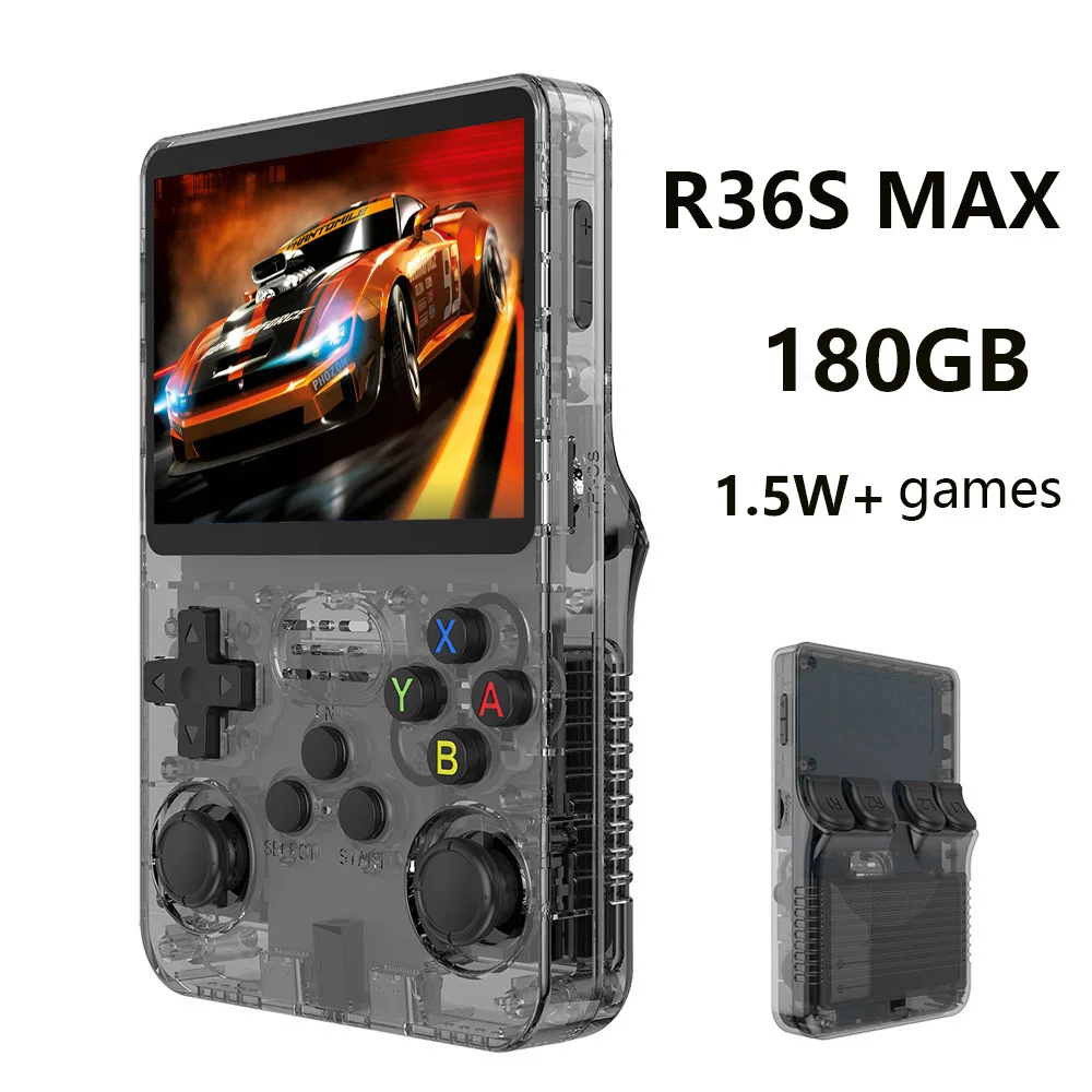 1,5 Вт + игры R36S Max Ретро Портативная игровая консоль Система Linux 3,5-дюймовый IPS-экран Портативный карманный видеоплеер 180 ГБ Игры
