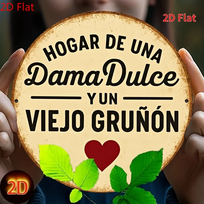 1 letrero de metal vintage español "Hogar de una Dama Dulce y un Viejo Gruno", regalo de inauguración de la casa de 8x8 pulgadas, plano 2D, perfecto