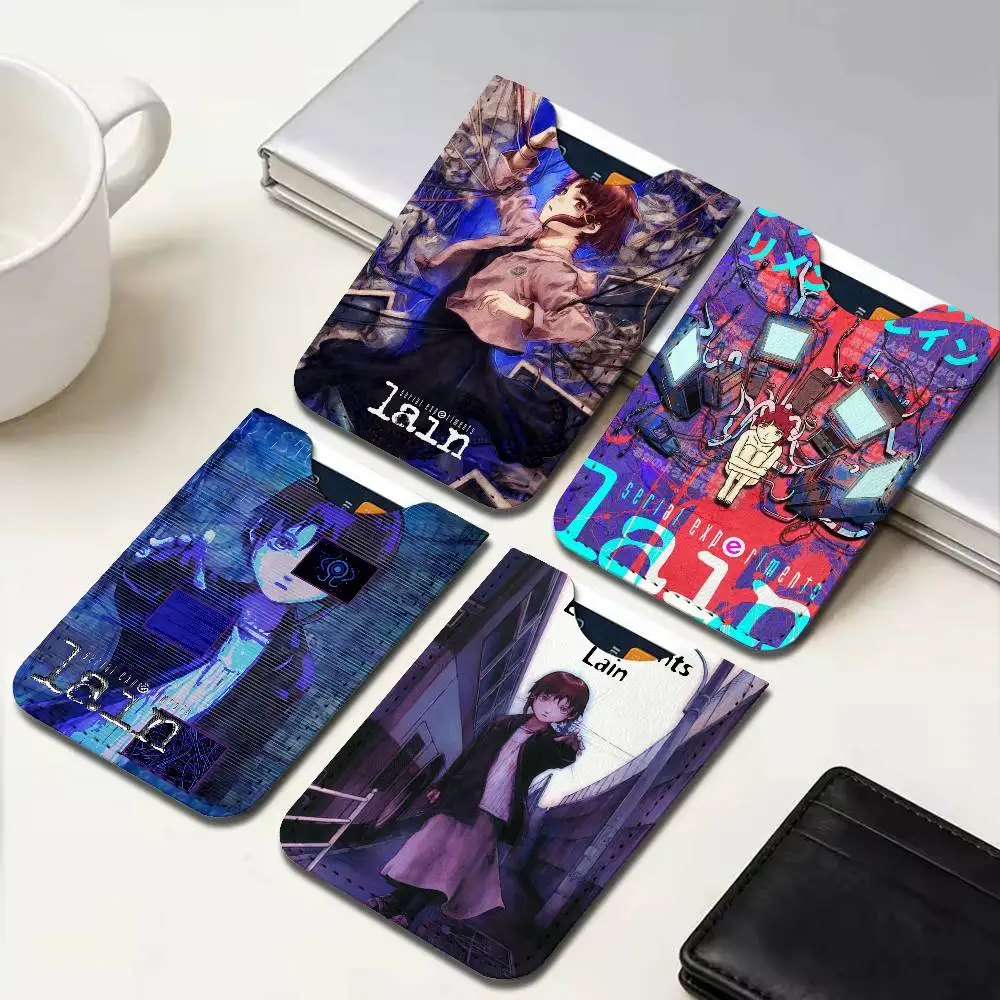 Anime Serial Experiments Lain Creative Printed with Leather Protective Case Business Portable Letter Pattern Leather Credit Bags