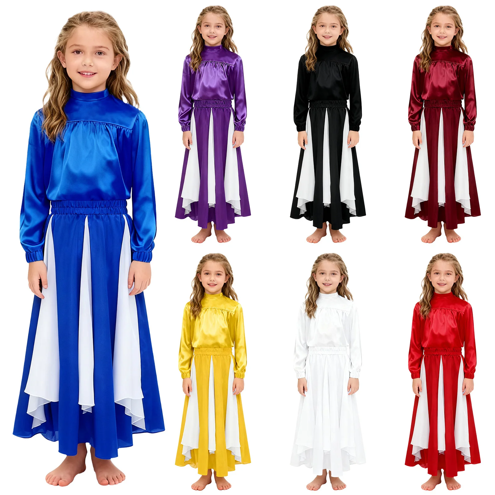 مجموعة أزياء أداء الفلامنكو للفتيات ملابس رقص الباليه الغنائية الحديثة والرقص والجاز والرقص الليتورجي ملابس علوية وتنورة #2