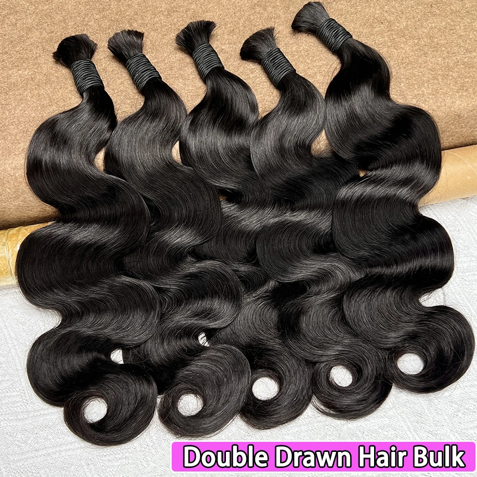 شعر بشري مموج مزدوج المسحوب لوصلات الشعر المضفرة # 1B لون أسود طبيعي بدون لحمة ضفائر شعر مموجة خام #1