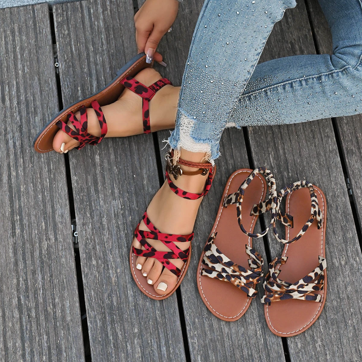 

Women Flats Leopard Sandals Cozy Casual Shoes Women Summer Walking Outdoor Beach Sandals Women Flip Flops Sandalias De Mujer