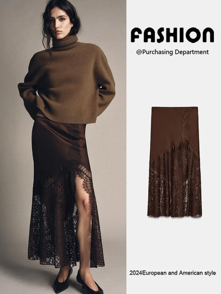 

Зима 2025: Новинка! Модная женская юбка с кружевной отделкой и эффектом атласа, этнический сценический костюм, премиум-качество, женские юбки