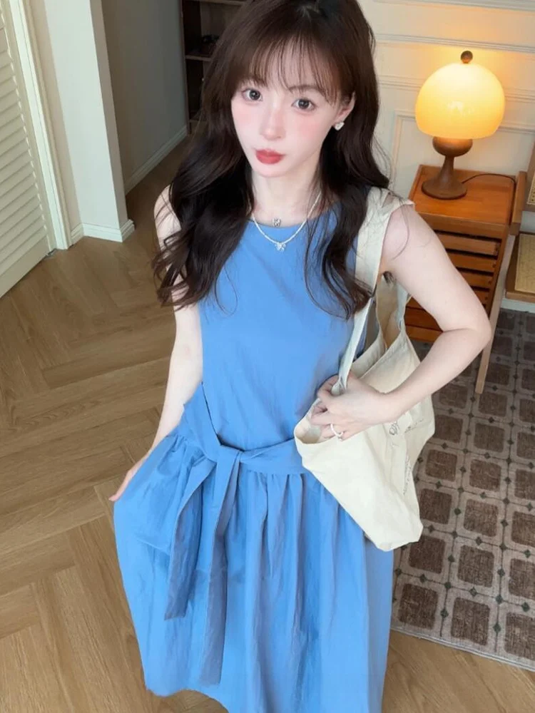 

Ele Blue Svel Midi Dr Женский летний жилет Dr Красивая повседневная юбка трапециевидной формы с высокой талией без бренда