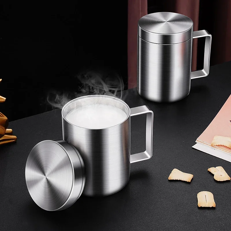 Heat Insulating LFGB Certificate 316 Stainless Steel Mug Water Cup Never Broken Mark Cup Dustproof Office Tea Milk Cup with Lid