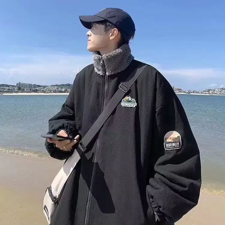 

Теплый хлопковый джинт для мужчин Spor Long Sve с воротником-стойкой, двусторонний носимый осенне-зимний модный уличный костюм большого размера