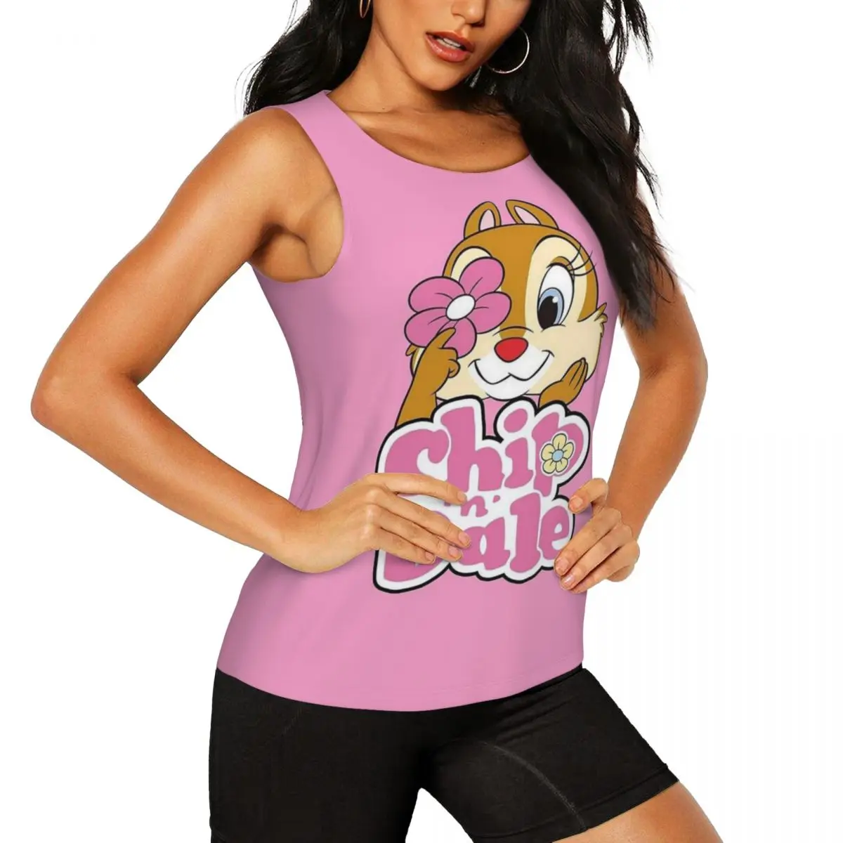 Custom Cute Cartoon Chip 'n' Dale Yoga Tank Tops Women Gym Workout Sports Shirt