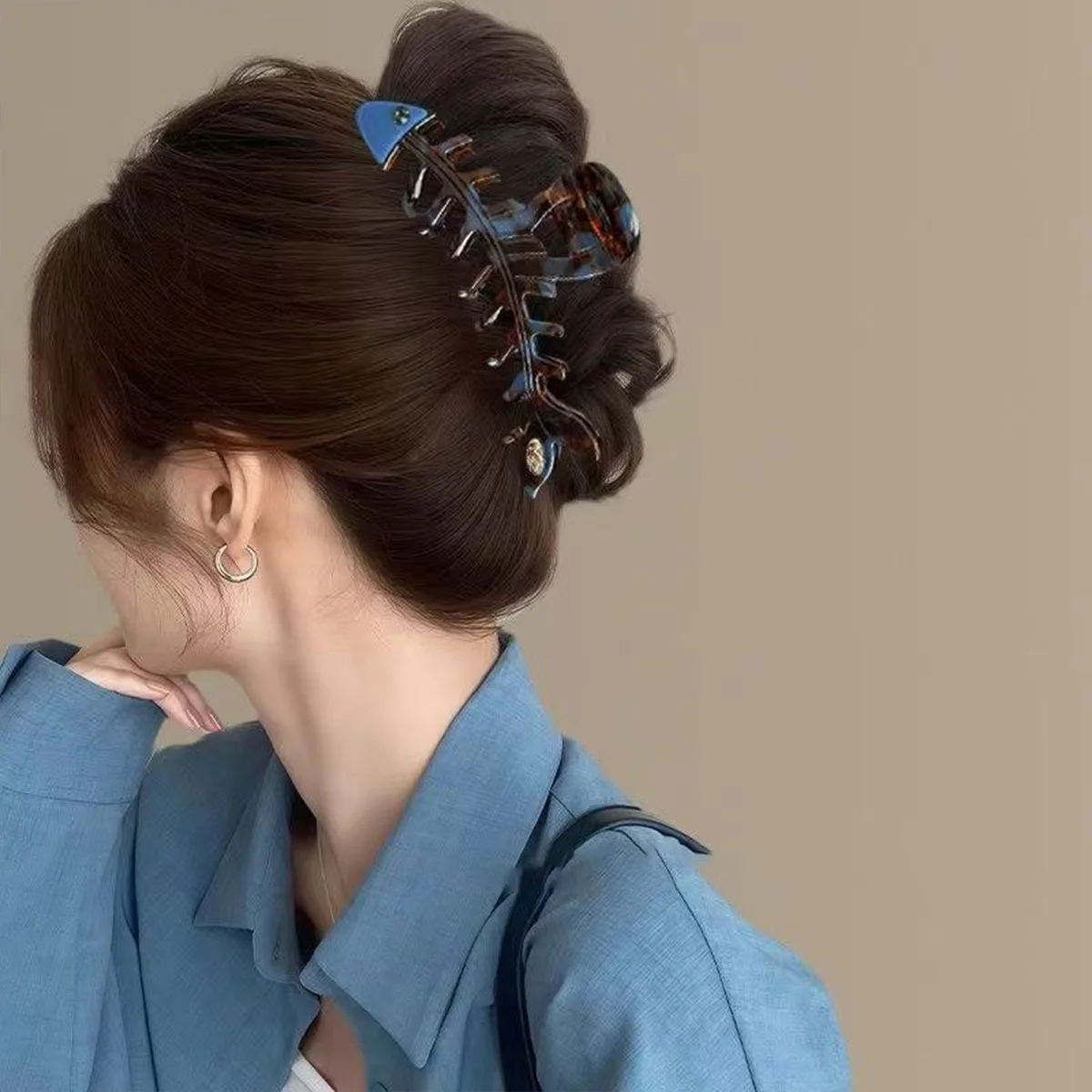 1 Stück Modische große Haarspange aus Acetat im Fischgräten-Design für Damen, französisches Design, niedliche Haifischklammer für den Hinterkopf, Haaraccessoire – Detail 5