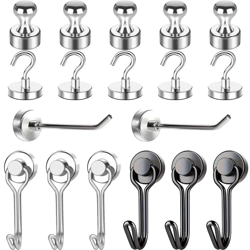 10 Stück neue starke Neodym-Magnete, 16 mm, leistungsstarker magnetischer Mehrzweckhaken, Push-Pin für Küche, Kühlschrank, Büro, Zuhause, Schule
