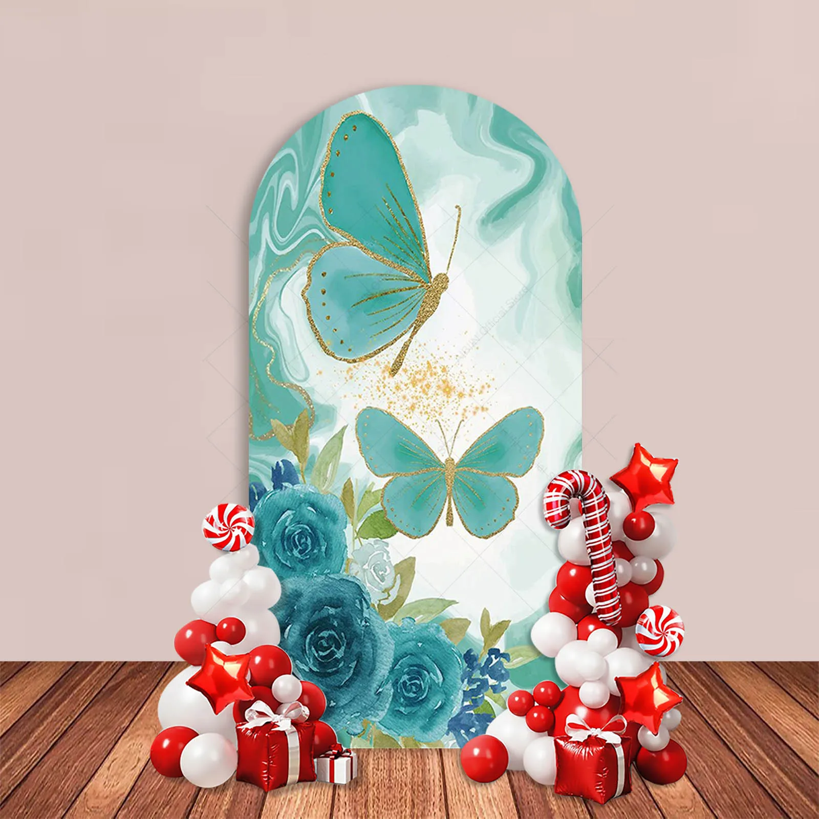 Quinceanera 15 Year Birthday Arch Backdrop Cover Green Butterfly Flower Princess Girl Party Decor Cake Table Wall Background