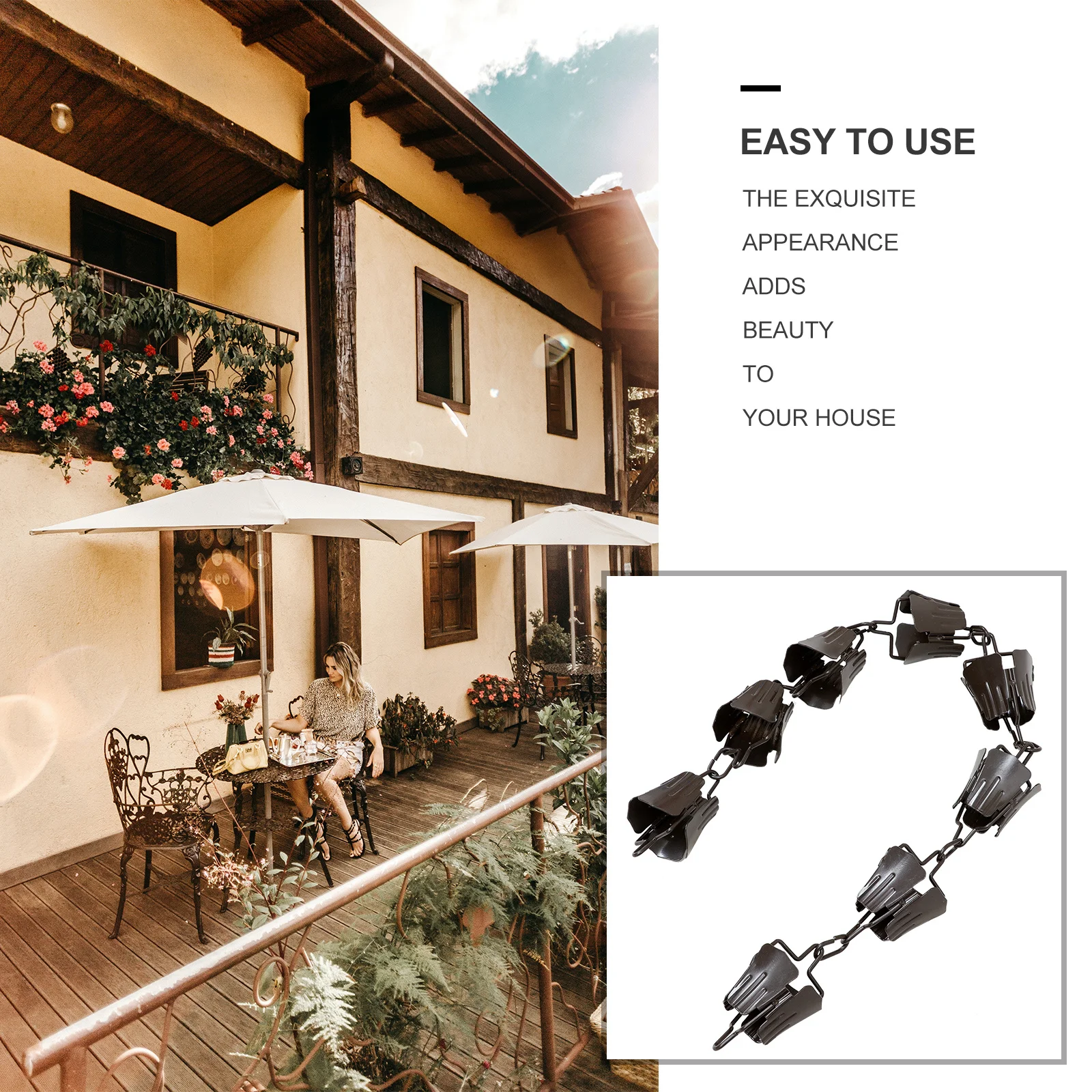 

1M Chain for Gutter Downspout Flower Shape Decorative Chimes Cups Sturdy Outdoor Drainage Chain Bell