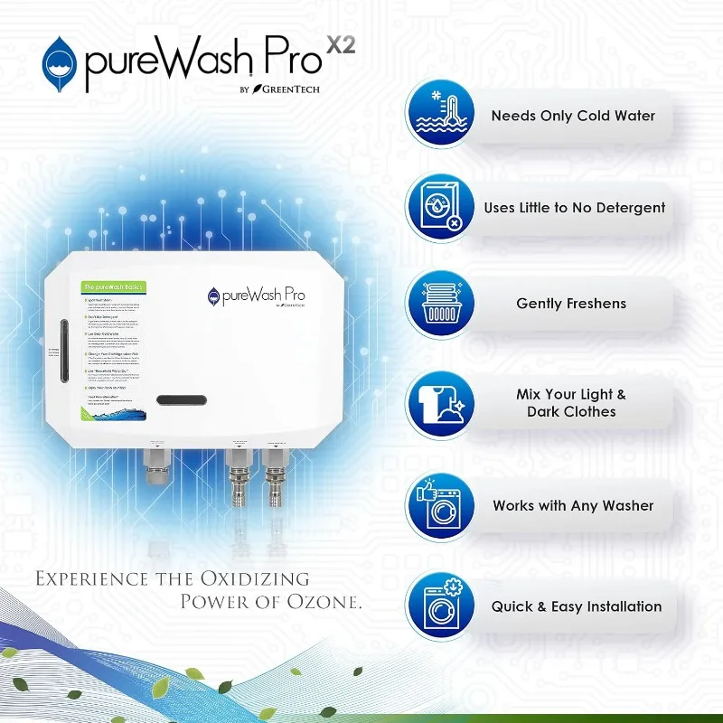 Greentech Environmental pureWash Pro X2 Detergent-Less Laundry System - Ozone Generator for Washing Machines