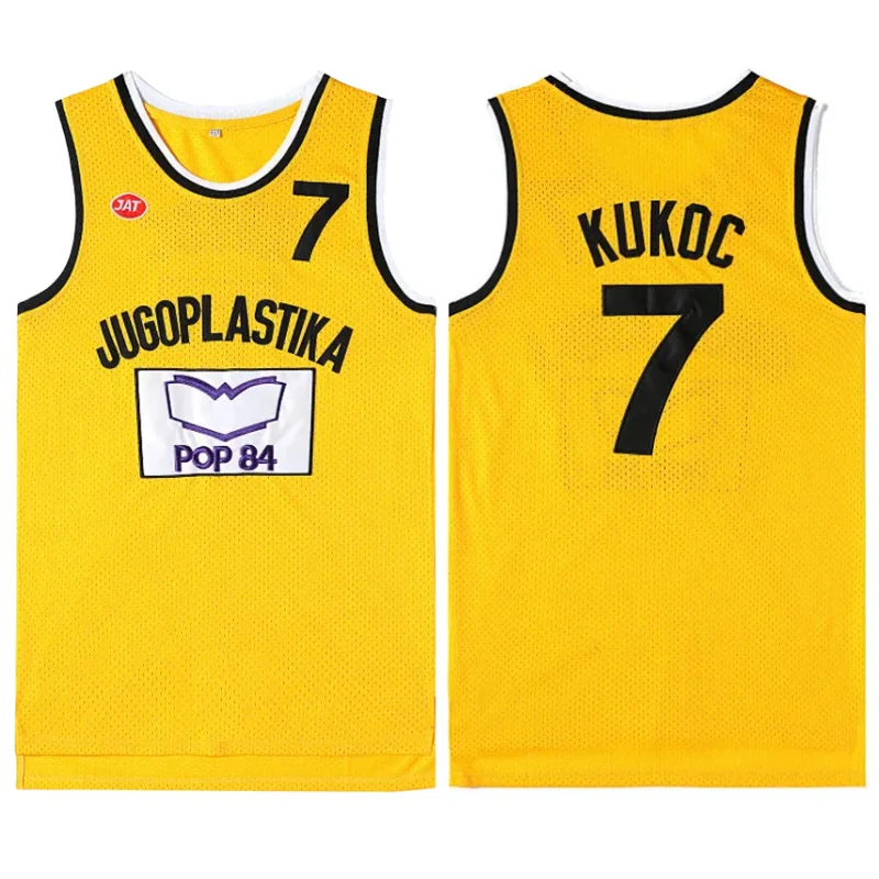 Movie JUGOPL ASTIKA #7 KUKOC Basketball Jersey Men Sports Breathable Shirt POP 84 Tops Quick Dry Sewing Basketball Shirts Yellow