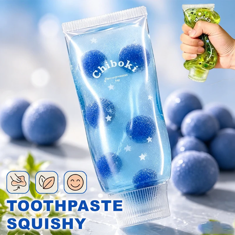 Fruit Filler Toothpaste Squeeze Squishy Toy Clear Glitter Slow Rising Stress Relief Fidget Squeeze Toy for Kids Anxiety Relief