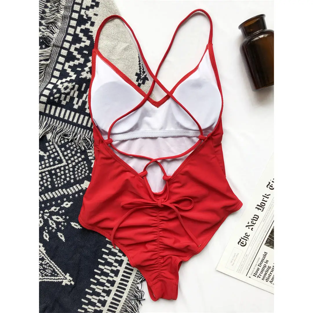 Sexy Badeanzug mit V-Ausschnitt und hoch geschnittenem Bein, der den Po betont, Damen-Badebekleidung, Badeanzug, Monokini V543 – Detail 18
