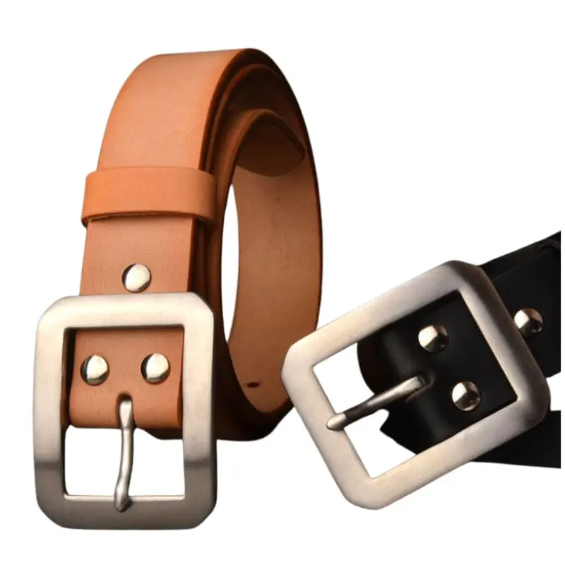 5.5mm Thick Full Vegetable Tanned American Saddle Leather Belt – Men's Full Grain Leather, Stainless Steel Buckle 3.8CM Width