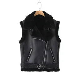 Faux Suede Sleeveless Vest Coat Cotton Bomber Coat Female Fur Leather Jacket Autumn Winter New Women's Sheepskin Vest