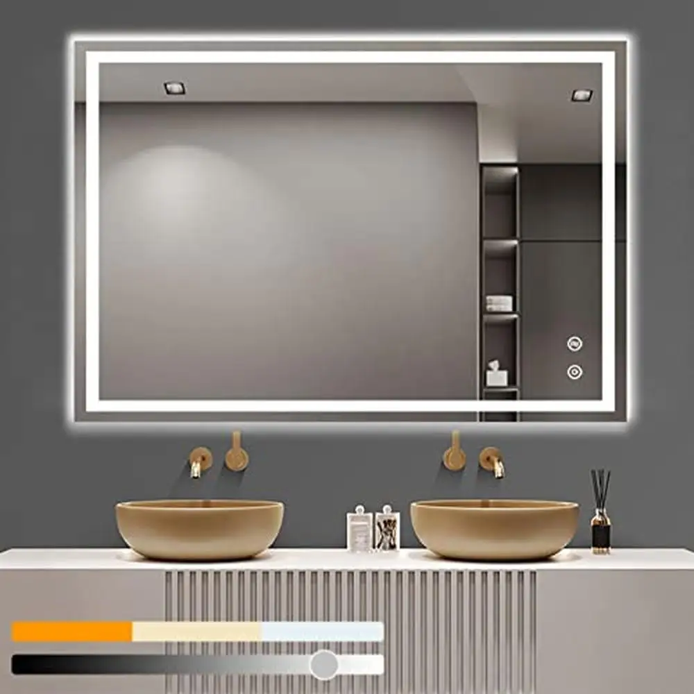 

36x28 Inch LED Vanity Bathroom Mirror Wall Mounted Dimmable Touch Light Anti-Fog Waterproof IP54 Glass Memory Function