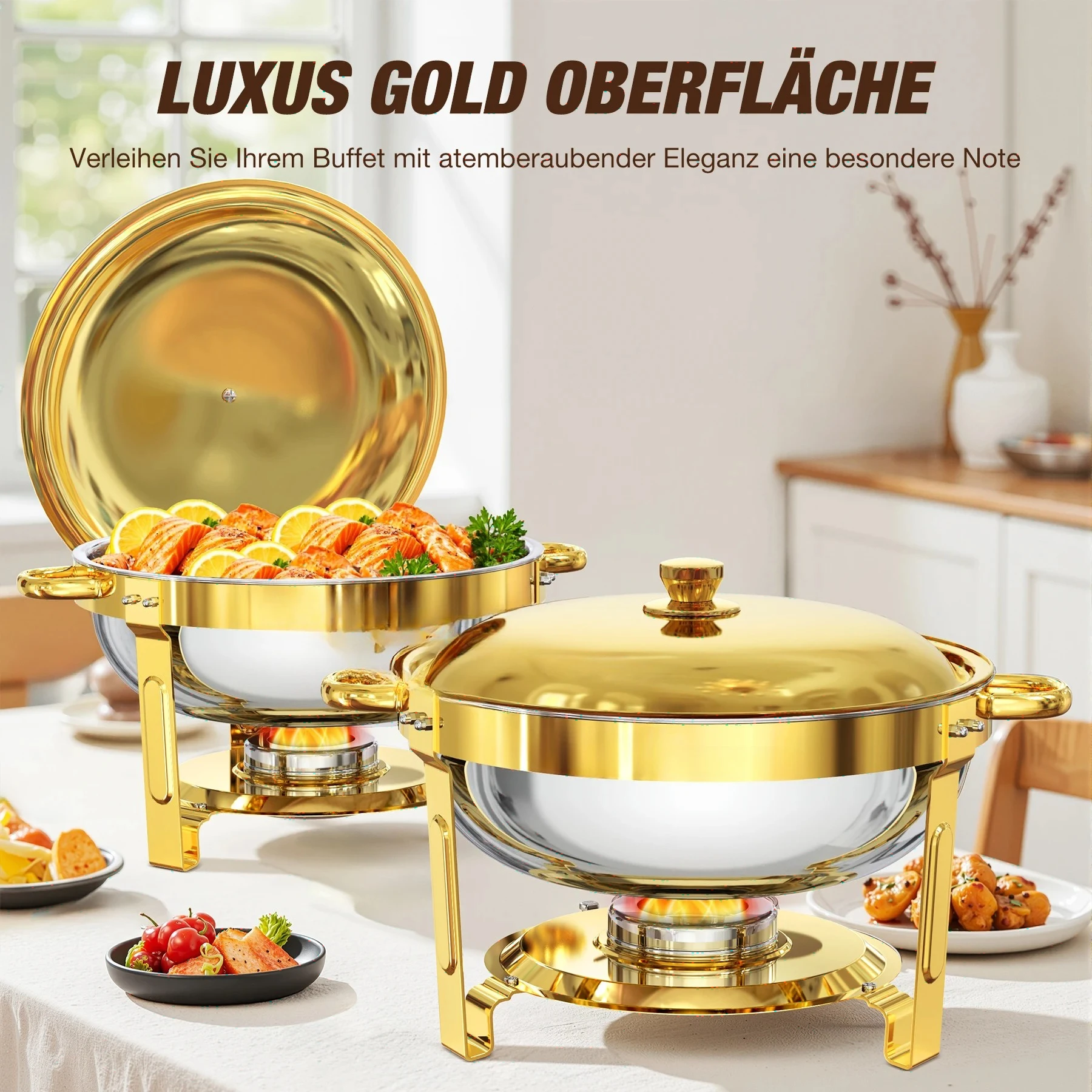 Factory Direct 2026 2/4 Pack 5 Qt Round Chafing Dishes for Buffet High Grade Chafing Dish Buffet Set Full Size Pan Food Warmers