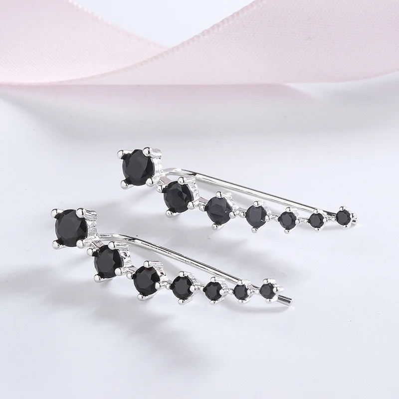 Full D Moissanite Earring For Women Silver 925 Black/White Diamond 7 Star Ear Cuff Crawler Climber Earring Unique Jewelry Brinco