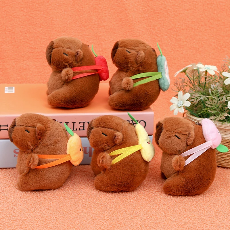 Cute Capybara Plush Toy Doll Keychain Stuffed Animals Capibara With Fruit Backpack Pendant Keyring Birthday Christmas Gift