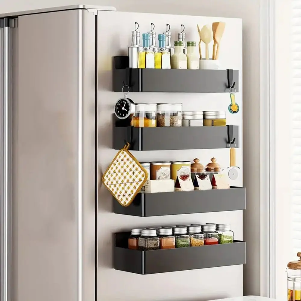 

2Pcs Plastic Magnetic Shelves Space Saving Adjustable 2 Layers Storage Rack Large Size Black/White Magnetic Storage Baskets