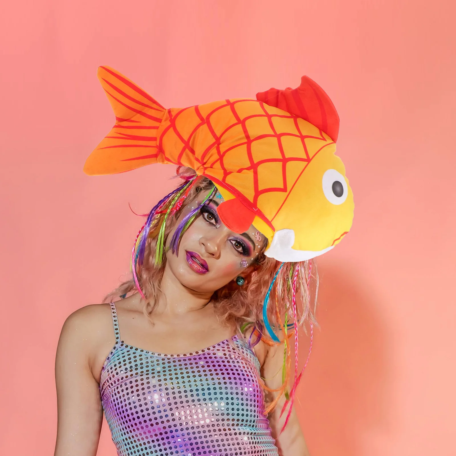 Gorro de pez Koi de vida marina de dibujos animados, sombrero de Animal relleno suave para Halloween, Navidad, disfraz de fiesta de Cosplay